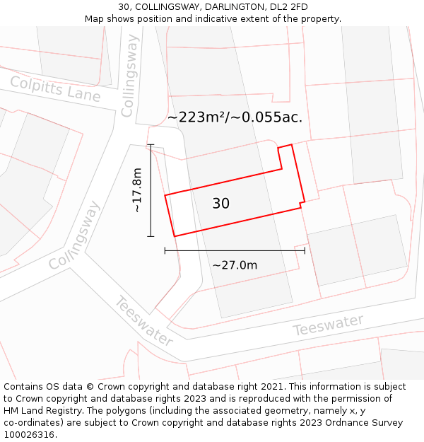 30, COLLINGSWAY, DARLINGTON, DL2 2FD: Plot and title map