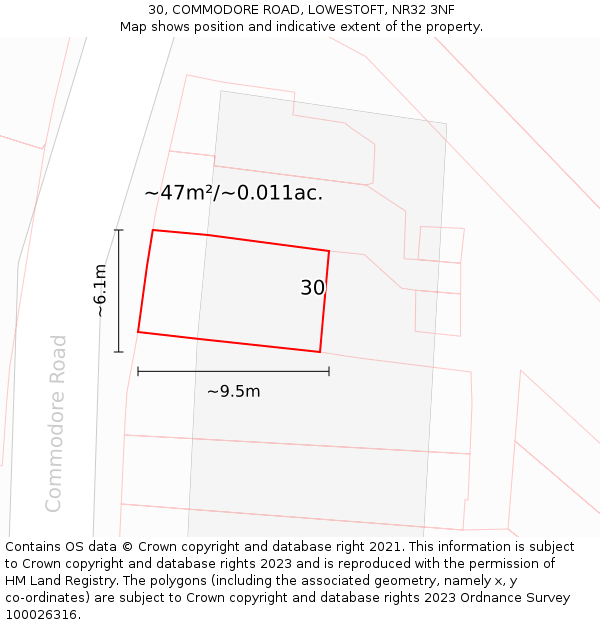 30, COMMODORE ROAD, LOWESTOFT, NR32 3NF: Plot and title map