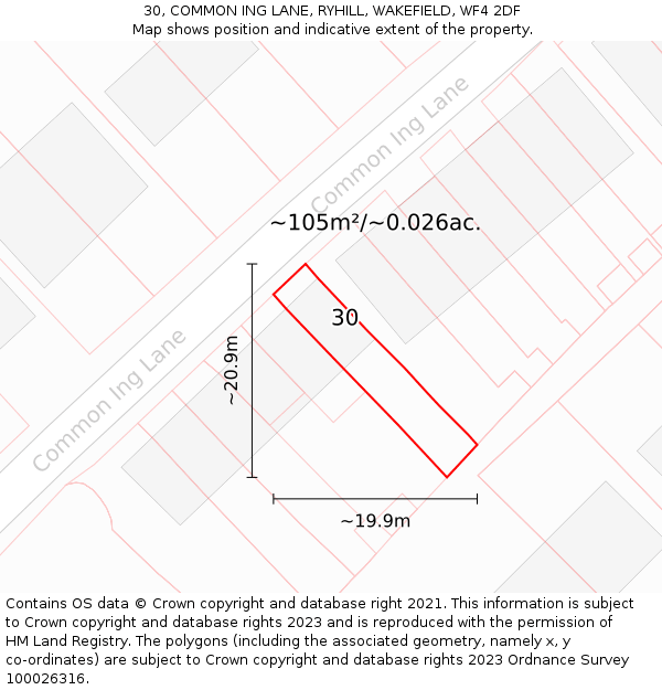 30, COMMON ING LANE, RYHILL, WAKEFIELD, WF4 2DF: Plot and title map