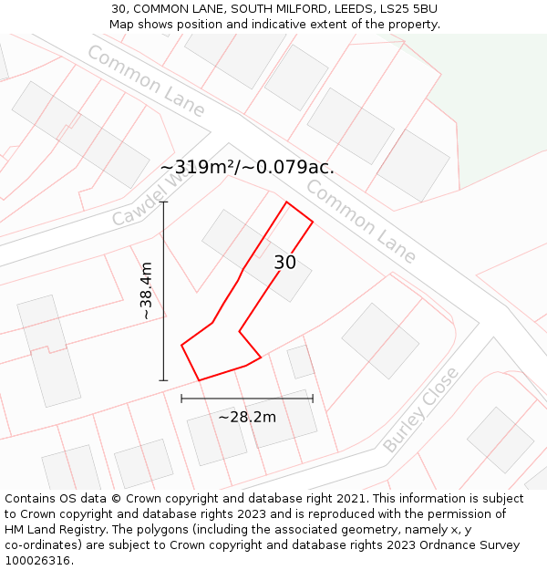 30, COMMON LANE, SOUTH MILFORD, LEEDS, LS25 5BU: Plot and title map