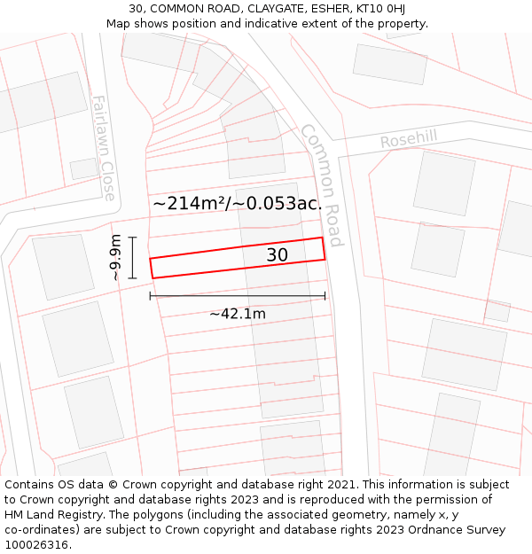 30, COMMON ROAD, CLAYGATE, ESHER, KT10 0HJ: Plot and title map