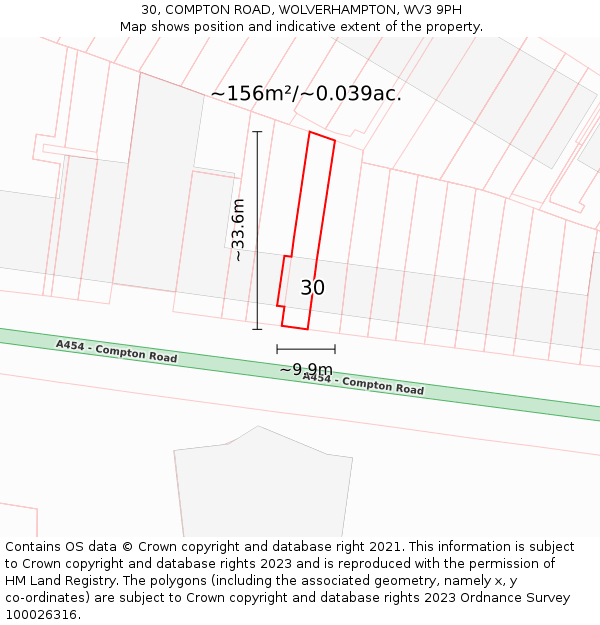 30, COMPTON ROAD, WOLVERHAMPTON, WV3 9PH: Plot and title map