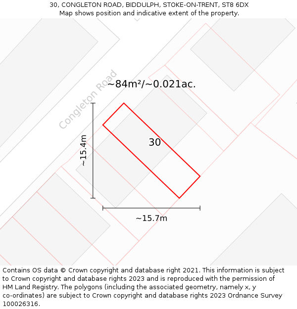 30, CONGLETON ROAD, BIDDULPH, STOKE-ON-TRENT, ST8 6DX: Plot and title map
