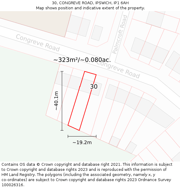 30, CONGREVE ROAD, IPSWICH, IP1 6AH: Plot and title map