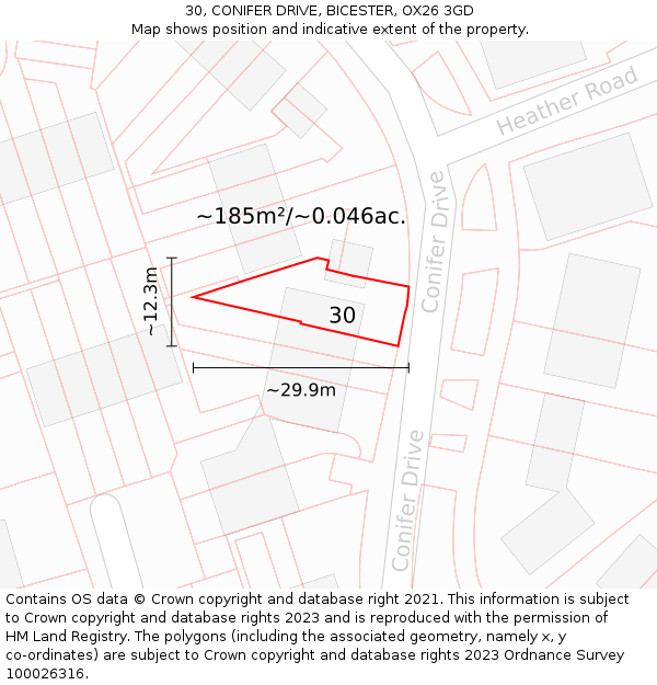 30, CONIFER DRIVE, BICESTER, OX26 3GD: Plot and title map