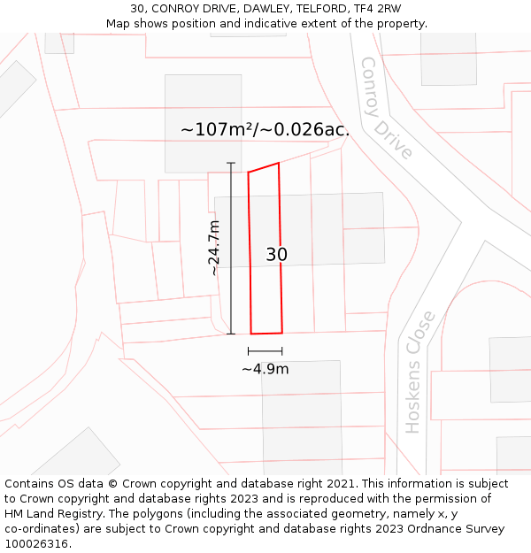 30, CONROY DRIVE, DAWLEY, TELFORD, TF4 2RW: Plot and title map