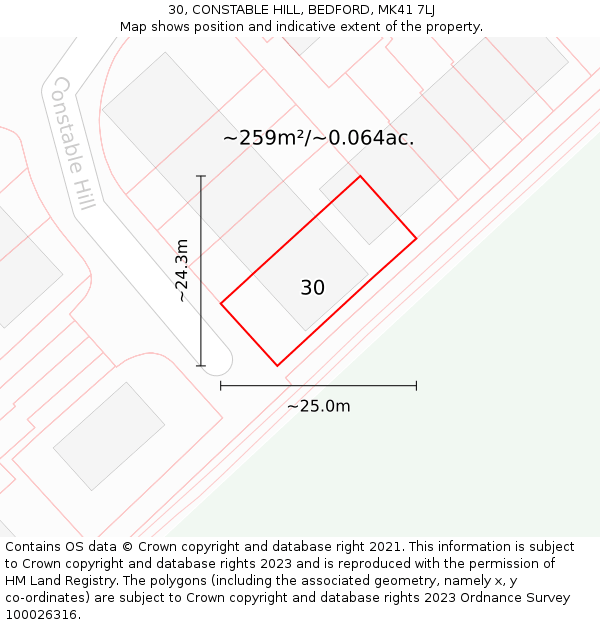 30, CONSTABLE HILL, BEDFORD, MK41 7LJ: Plot and title map