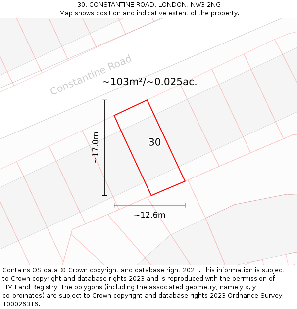 30, CONSTANTINE ROAD, LONDON, NW3 2NG: Plot and title map