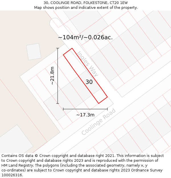 30, COOLINGE ROAD, FOLKESTONE, CT20 1EW: Plot and title map