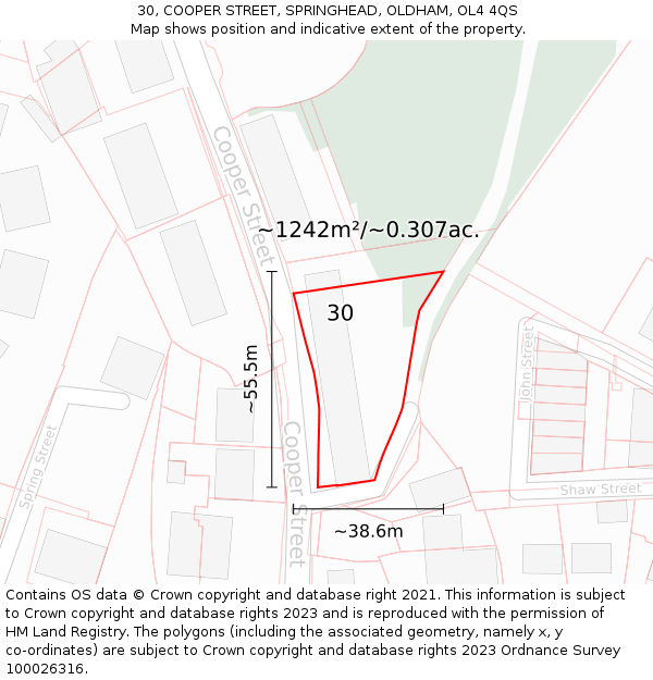 30, COOPER STREET, SPRINGHEAD, OLDHAM, OL4 4QS: Plot and title map