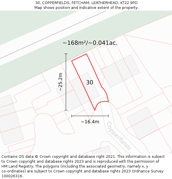 30, COPPERFIELDS, FETCHAM, LEATHERHEAD, KT22 9PD: Plot and title map