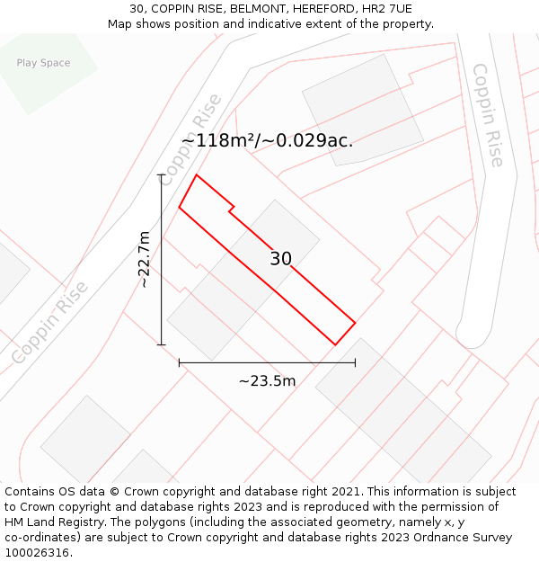 30, COPPIN RISE, BELMONT, HEREFORD, HR2 7UE: Plot and title map