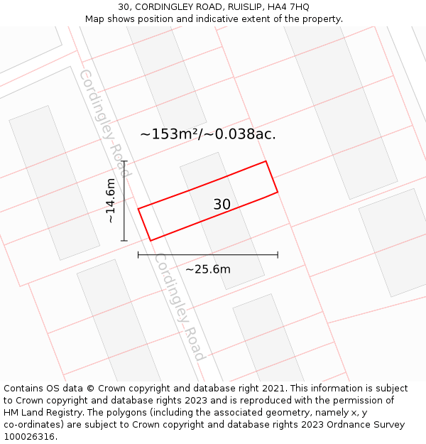 30, CORDINGLEY ROAD, RUISLIP, HA4 7HQ: Plot and title map