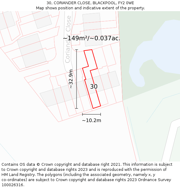 30, CORIANDER CLOSE, BLACKPOOL, FY2 0WE: Plot and title map