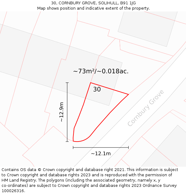 30, CORNBURY GROVE, SOLIHULL, B91 1JG: Plot and title map