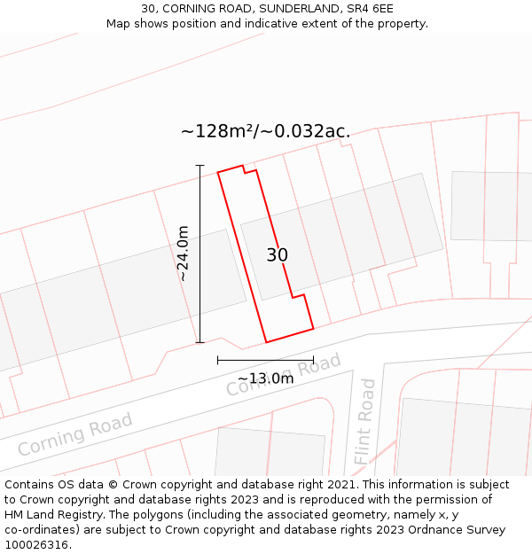 30, CORNING ROAD, SUNDERLAND, SR4 6EE: Plot and title map