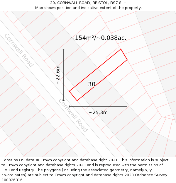 30, CORNWALL ROAD, BRISTOL, BS7 8LH: Plot and title map