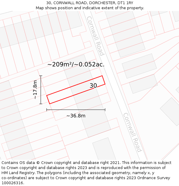 30, CORNWALL ROAD, DORCHESTER, DT1 1RY: Plot and title map