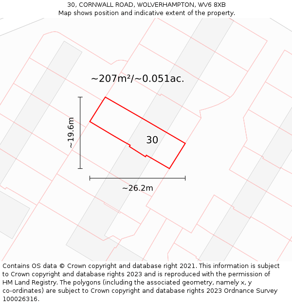 30, CORNWALL ROAD, WOLVERHAMPTON, WV6 8XB: Plot and title map