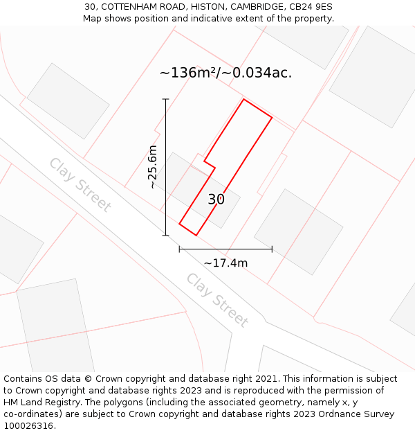 30, COTTENHAM ROAD, HISTON, CAMBRIDGE, CB24 9ES: Plot and title map