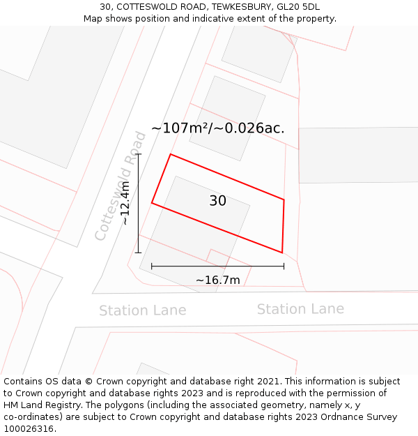 30, COTTESWOLD ROAD, TEWKESBURY, GL20 5DL: Plot and title map