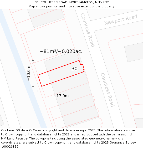 30, COUNTESS ROAD, NORTHAMPTON, NN5 7DY: Plot and title map