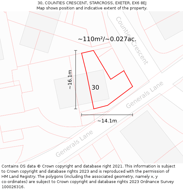30, COUNTIES CRESCENT, STARCROSS, EXETER, EX6 8EJ: Plot and title map