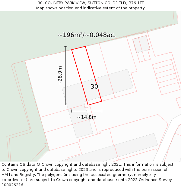 30, COUNTRY PARK VIEW, SUTTON COLDFIELD, B76 1TE: Plot and title map