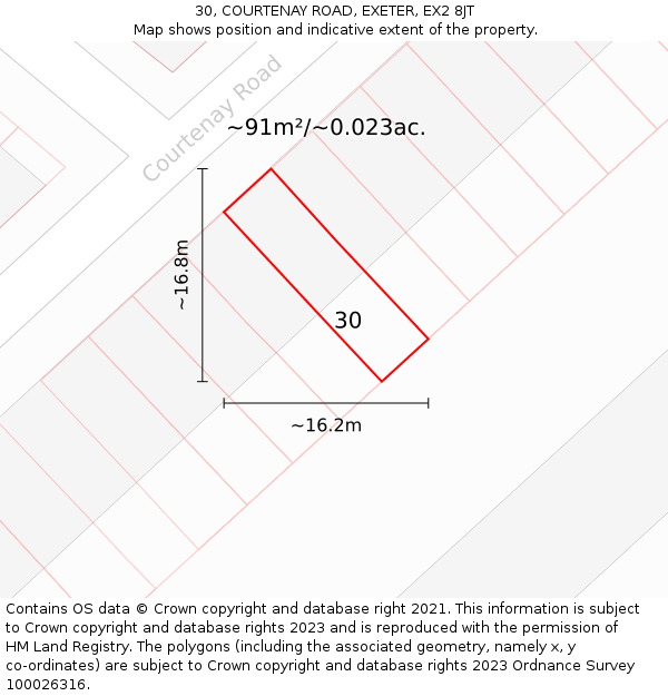 30, COURTENAY ROAD, EXETER, EX2 8JT: Plot and title map