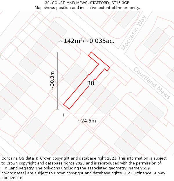 30, COURTLAND MEWS, STAFFORD, ST16 3GR: Plot and title map