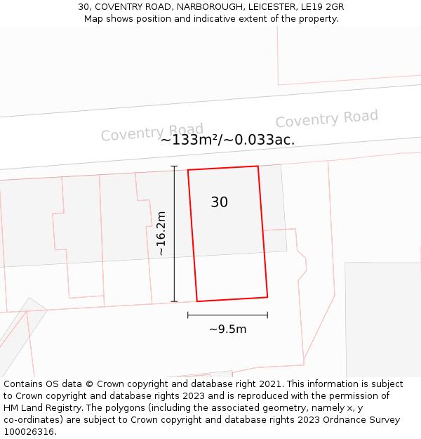 30, COVENTRY ROAD, NARBOROUGH, LEICESTER, LE19 2GR: Plot and title map