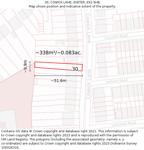 30, COWICK LANE, EXETER, EX2 9HB: Plot and title map