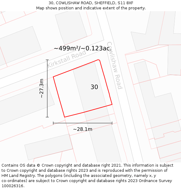 30, COWLISHAW ROAD, SHEFFIELD, S11 8XF: Plot and title map