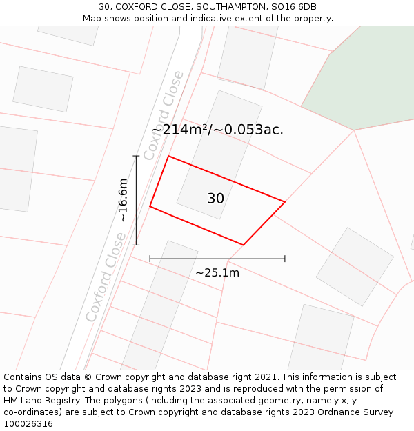 30, COXFORD CLOSE, SOUTHAMPTON, SO16 6DB: Plot and title map