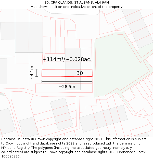 30, CRAIGLANDS, ST ALBANS, AL4 9AH: Plot and title map