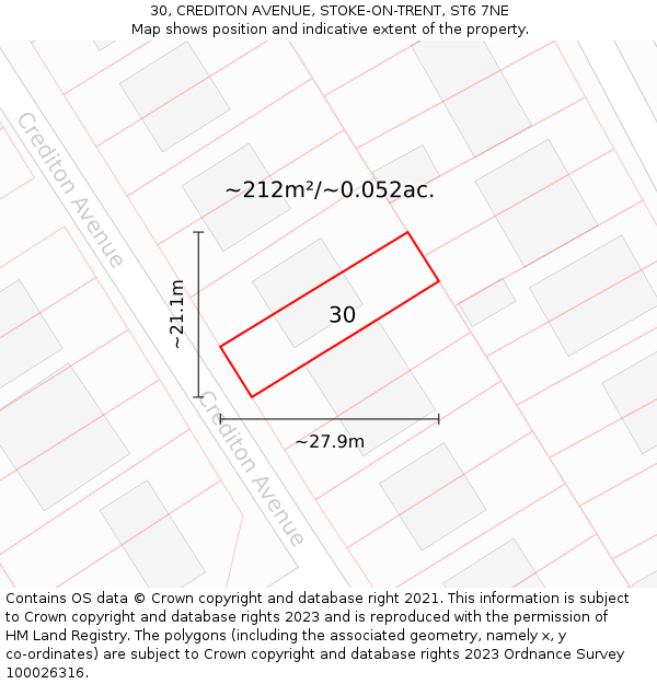 30, CREDITON AVENUE, STOKE-ON-TRENT, ST6 7NE: Plot and title map