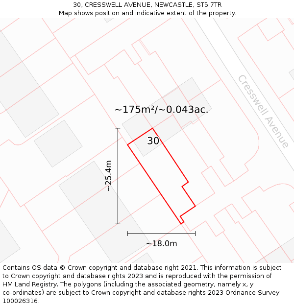 30, CRESSWELL AVENUE, NEWCASTLE, ST5 7TR: Plot and title map