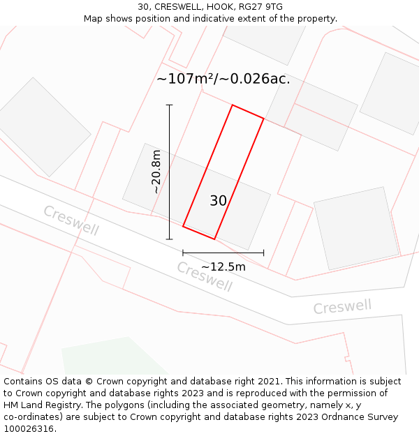 30, CRESWELL, HOOK, RG27 9TG: Plot and title map