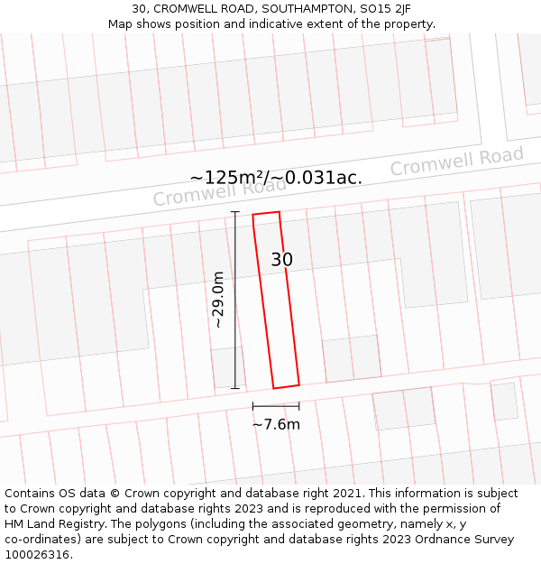 30, CROMWELL ROAD, SOUTHAMPTON, SO15 2JF: Plot and title map