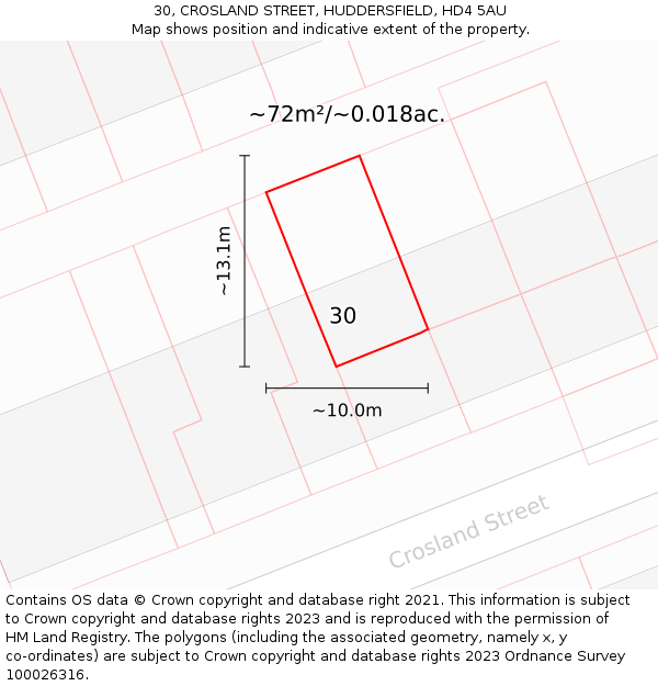 30, CROSLAND STREET, HUDDERSFIELD, HD4 5AU: Plot and title map