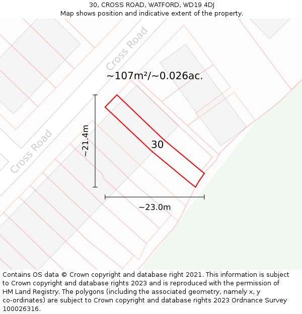 30, CROSS ROAD, WATFORD, WD19 4DJ: Plot and title map