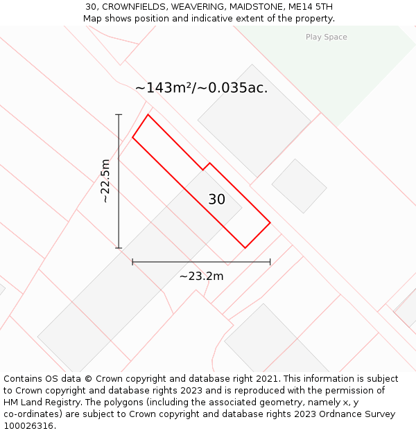 30, CROWNFIELDS, WEAVERING, MAIDSTONE, ME14 5TH: Plot and title map