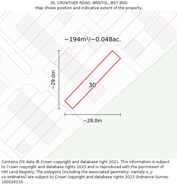 30, CROWTHER ROAD, BRISTOL, BS7 9NS: Plot and title map