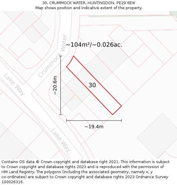 30, CRUMMOCK WATER, HUNTINGDON, PE29 6EW: Plot and title map
