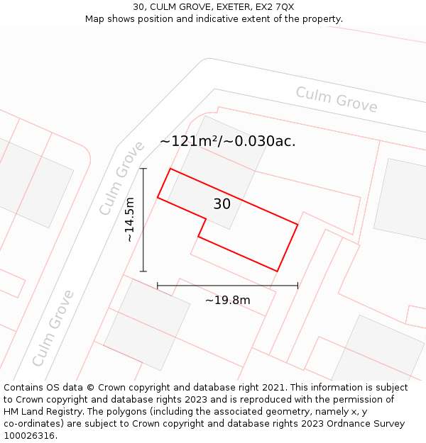 30, CULM GROVE, EXETER, EX2 7QX: Plot and title map