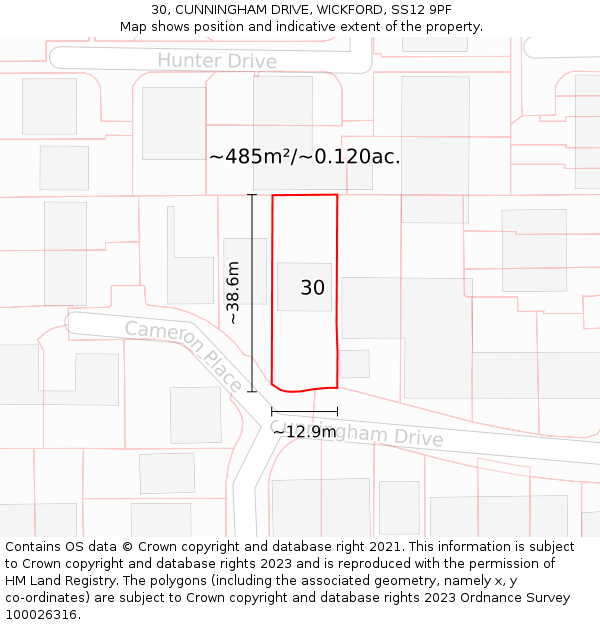 30, CUNNINGHAM DRIVE, WICKFORD, SS12 9PF: Plot and title map