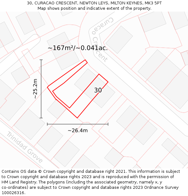 30, CURACAO CRESCENT, NEWTON LEYS, MILTON KEYNES, MK3 5PT: Plot and title map
