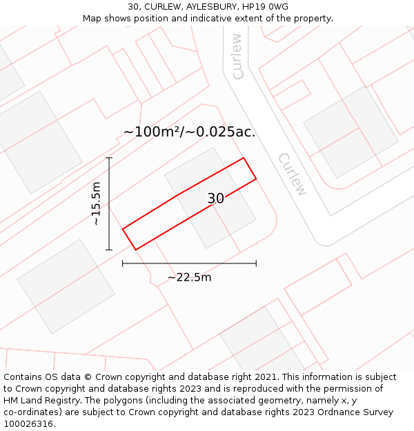 30, CURLEW, AYLESBURY, HP19 0WG: Plot and title map