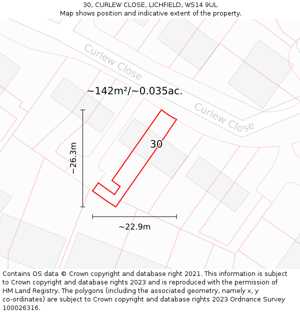 30, CURLEW CLOSE, LICHFIELD, WS14 9UL: Plot and title map