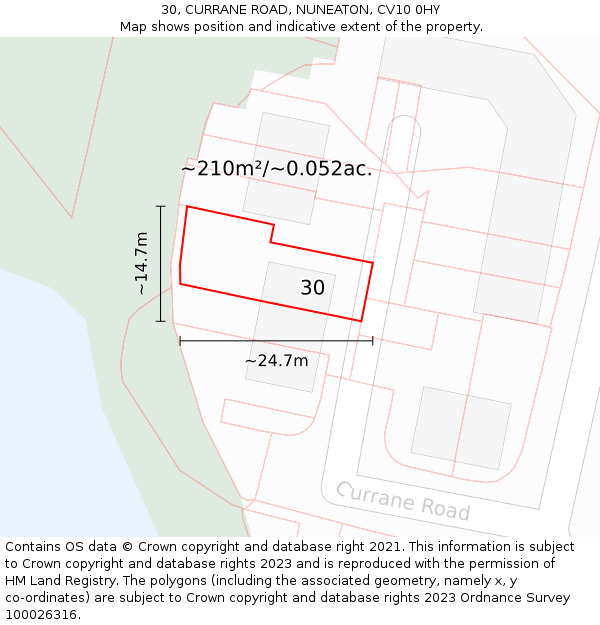 30, CURRANE ROAD, NUNEATON, CV10 0HY: Plot and title map